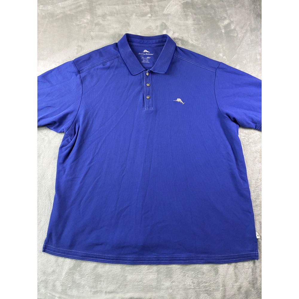 Tommy Bahama Mens XXL Supima Cotton Polo Shirt Blue Short Sleeve Marlin Logo